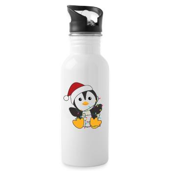 Manchots Noël neige hiver animaux pingouins - Gourde avec paille intégrée - blanc - Droite
