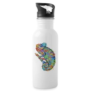Chamäleon Chameleon Buntes Reptil - Trinkflasche mit integriertem Trinkhalm - Weiß - Rechts