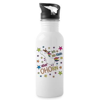 Einhorn Ich bin klein aber ohorn - klein aber oho - Trinkflasche mit integriertem Trinkhalm - Weiß - Rechts