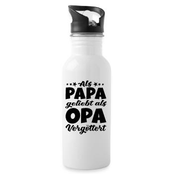 Als Papa geliebt als Opa vergöttert - Großvater - Trinkflasche mit integriertem Trinkhalm - Weiß - Rechts