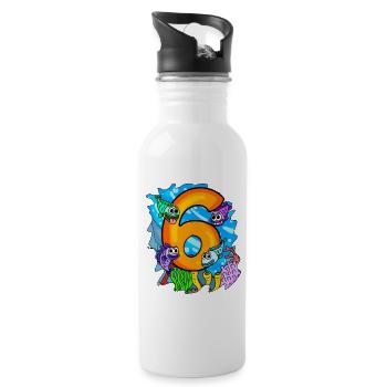 6 Jahre alt - 6. Geburtstag - Fische im Ozean - Trinkflasche mit integriertem Trinkhalm - Weiß - Rechts