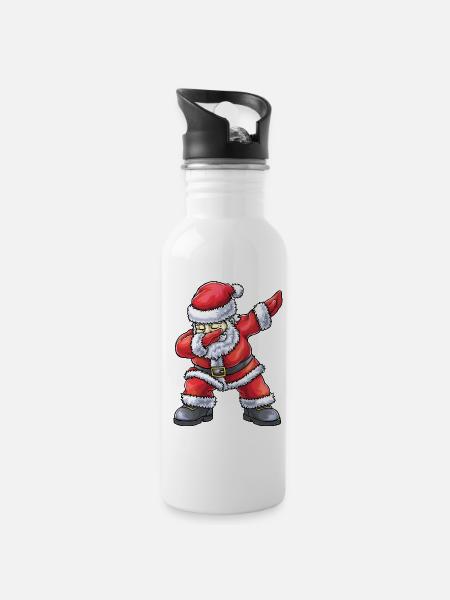 Weihnachtsmann Santa Claus Nikolaus - Trinkflasche mit integriertem Trinkhalm - Weiß