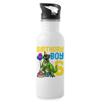 6. Geburtstag Dinosaurier Kindergeburtstag - Trinkflasche mit integriertem Trinkhalm - Weiß - Rechts