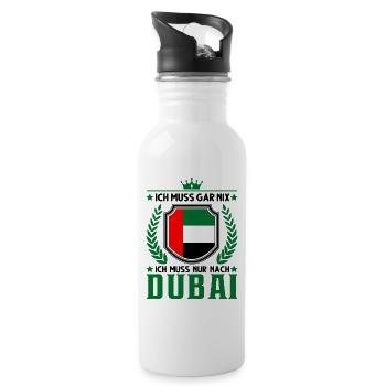 Ich muss gar nix Ich muss nur nach Dubai VAE - Trinkflasche mit integriertem Trinkhalm - Weiß - Rechts