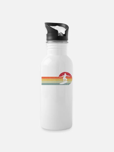 Surfer Surfen - Trinkflasche mit integriertem Trinkhalm - Weiß