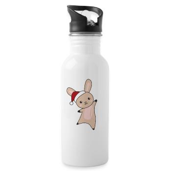 Rabbit Merry Christmas Winter Animals Rabbits - Water bottle with straw - white - Right