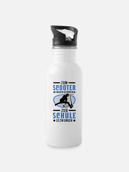 Zum Scooter fahren geboren Zur Schule gezwungen - Trinkflasche mit integriertem Trinkhalm - Weiß