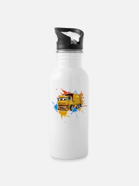 Müllabfuhr - Trinkflasche mit integriertem Trinkhalm - Weiß
