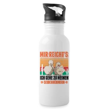 Seidenhuhn Seidenhühner Silkie Chicken - Trinkflasche mit integriertem Trinkhalm - Weiß - Rechts