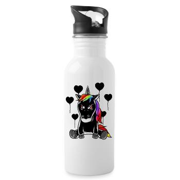 Halloween Einhorn böse schlecht Fabelwesen Horror - Trinkflasche mit integriertem Trinkhalm - Weiß - Rechts