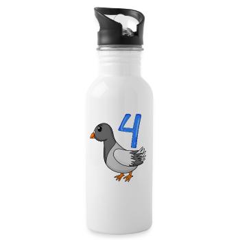 4 Jahre alt - 4. Geburtstag - Taube Vogel Motiv - Trinkflasche mit integriertem Trinkhalm - Weiß - Rechts