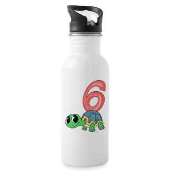 6 years old - 6th birthday - turtle motif - Water bottle with straw - white - Right