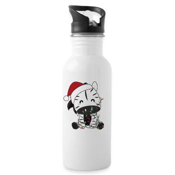 zebra Christmas zebras winter animals - Water bottle with straw - white - Right
