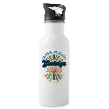 Year of birth 1975 Birthday Vintage - Water bottle with straw - white - Right