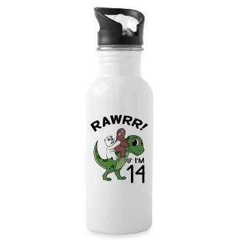 14th birthday - 14 years old - I am 14 - Water bottle with straw - white - Right