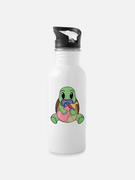 Baby Schildkröte - Trinkflasche mit integriertem Trinkhalm - Weiß