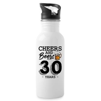 Bierkrug-Illustration mit Schaum 30 Jahre B-Day - Trinkflasche mit integriertem Trinkhalm - Weiß - Rechts