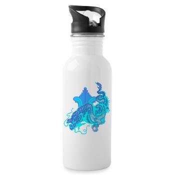 Hellblauer chinesischer Drache - Trinkflasche mit integriertem Trinkhalm - Weiß - Rechts