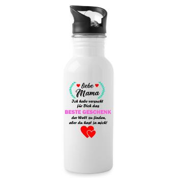 Mama lustig witzig Mutter Geburtstag Geschenk - Trinkflasche mit integriertem Trinkhalm - Weiß - Rechts