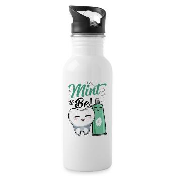 Mint Zahnfreude Cartoon - Trinkflasche mit integriertem Trinkhalm - Weiß - Rechts
