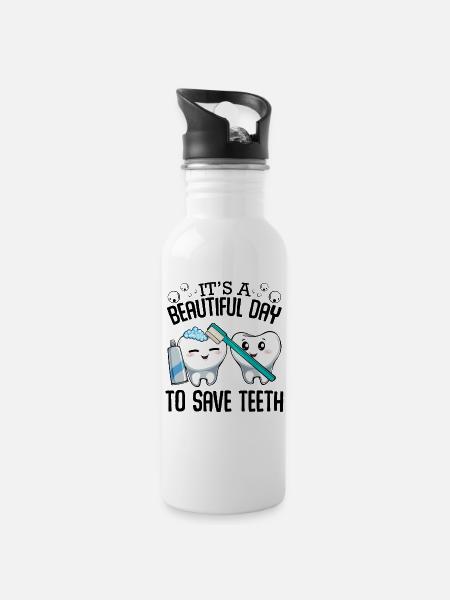 Duo de soins dentaires : Se brosser les dents - Gourde avec paille intégrée - blanc