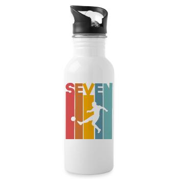 Football 7 years children's birthday party - Water bottle with straw - white - Right