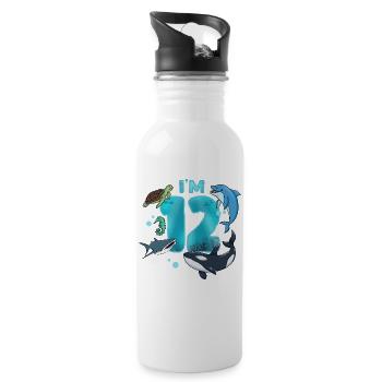 12. Geburtstag Unterwasserwelt - Trinkflasche mit integriertem Trinkhalm - Weiß - Rechts