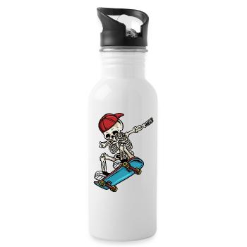 Dabbing Skelett Skateboard - Trinkflasche mit integriertem Trinkhalm - Weiß - Rechts