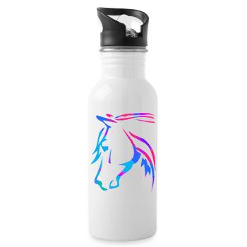 Pferd in Pink - Pferdekopf Zeichnung - Ross Reiten - Trinkflasche mit integriertem Trinkhalm - Weiß - Rechts
