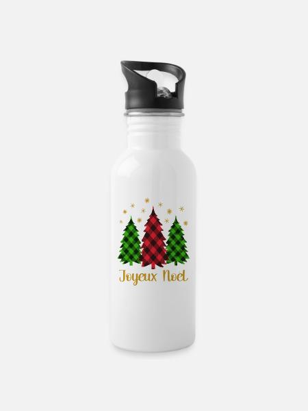 Joyeux Noël Französischer Satz mit Weihnachtsbäumen - Trinkflasche mit integriertem Trinkhalm - Weiß