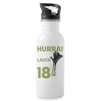 Hurra der Lauch wird 18 - Trinkflasche mit integriertem Trinkhalm - Weiß - Rechts