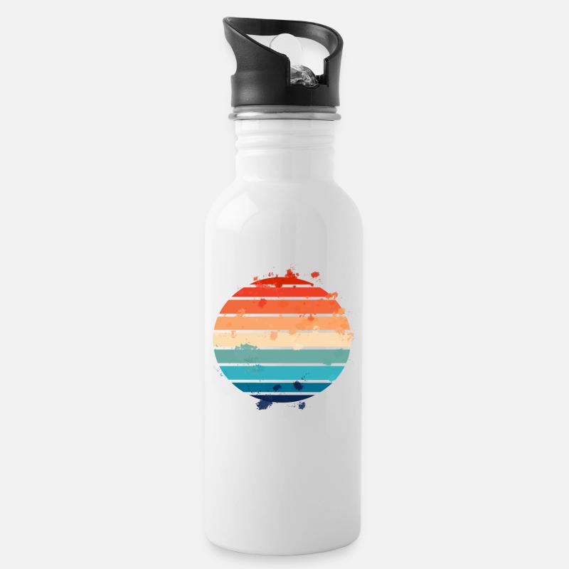 Splatter Retro Sunset - Trinkflasche mit integriertem Trinkhalm - Weiß