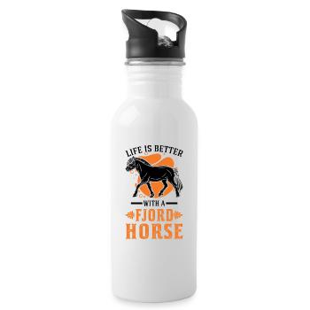 Life is better with a Fjord Horse Fjordpferd - Trinkflasche mit integriertem Trinkhalm - Weiß - Rechts