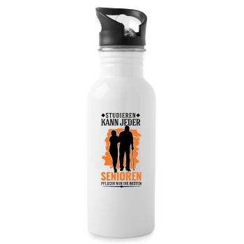 Altenpflegerin Studieren Spruch Altenheim - Trinkflasche mit integriertem Trinkhalm - Weiß - Rechts
