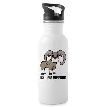 Mufflon Wildschaf - Trinkflasche mit integriertem Trinkhalm - Weiß - Rechts