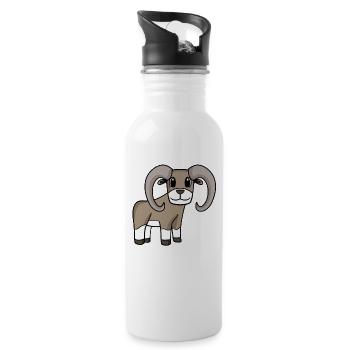 Mufflon Wildschaf - Trinkflasche mit integriertem Trinkhalm - Weiß - Rechts