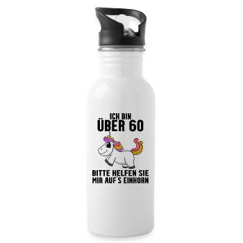 60. Geburtstag Frau 60 Jahre alt Einhorn Spruch - Trinkflasche mit integriertem Trinkhalm - Weiß - Rechts