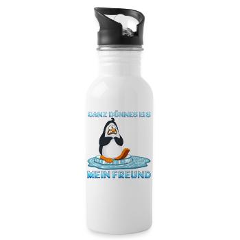 Ganz dünnes Eis mein Freund - Trinkflasche mit integriertem Trinkhalm - Weiß - Rechts