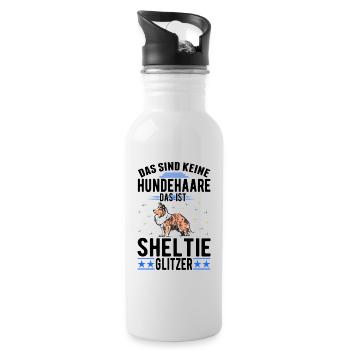 Shetland Sheepdog Glitzer Sheltie Hütehund - Trinkflasche mit integriertem Trinkhalm - Weiß - Rechts