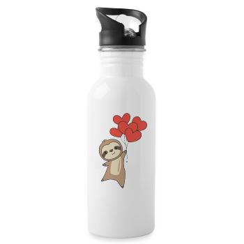 Faultier zum Valentinstag süße Tiere mit Herzen - Trinkflasche mit integriertem Trinkhalm - Weiß - Rechts
