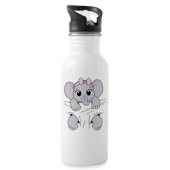 Baby elephant grey carry funny kids child children - Water bottle with straw - white - Right