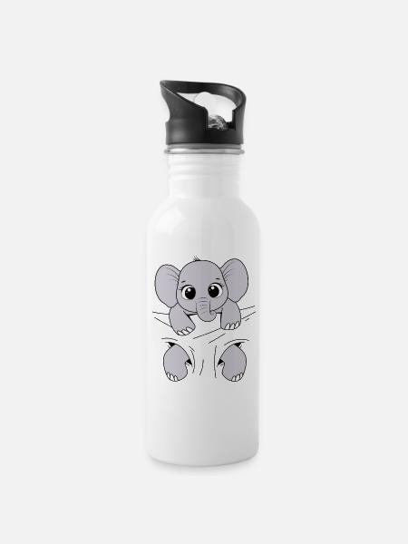 Baby Elefant Tier Elefantenbaby tragen Babyelefant - Trinkflasche mit integriertem Trinkhalm - Weiß