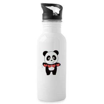 Panda zum Valentinstag süße Tiere mit Herzen - Trinkflasche mit integriertem Trinkhalm - Weiß - Rechts