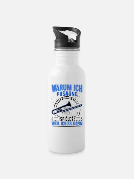 Warum ich Posaune spiele? Weil ich es kann - Trinkflasche mit integriertem Trinkhalm - Weiß