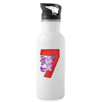 7 ans - 7ème anniversaire - Motif Axolotl - Gourde avec paille intégrée - blanc - Droite