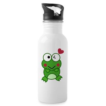 Verliebter Frosch mit Herzen – Love Design - Trinkflasche mit integriertem Trinkhalm - Weiß - Rechts