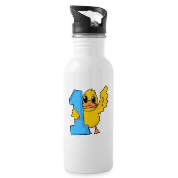 1 an - Inscription à l’école - Motif canard - Gourde avec paille intégrée - blanc - Droite