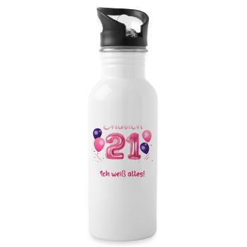 Endlich 21 Geburtstag Ich Kann Alles Ich Weiß - Trinkflasche mit integriertem Trinkhalm - Weiß - Rechts