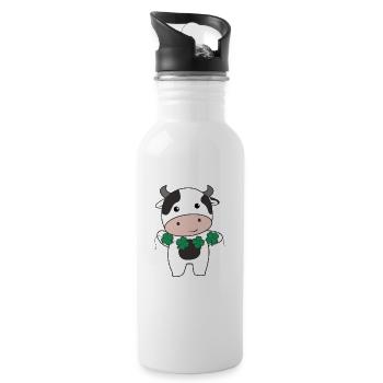 Cow with shamrocks cute animals for happiness - Water bottle with straw - white - Right