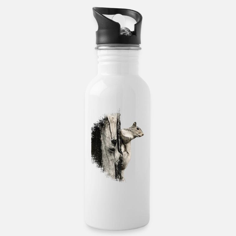Eichhörnchen - Trinkflasche mit integriertem Trinkhalm - Weiß